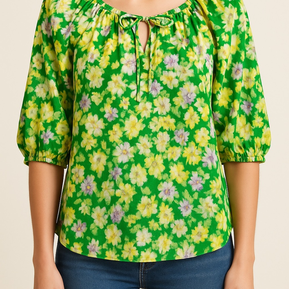 Rebecca Taylor Green Floral Blouse